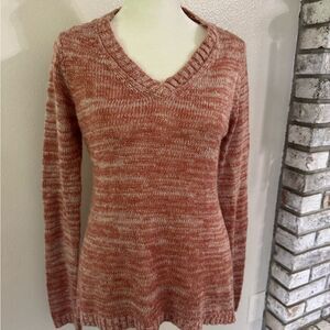 Pink Rose V-Neck Sweater - Warm Rust